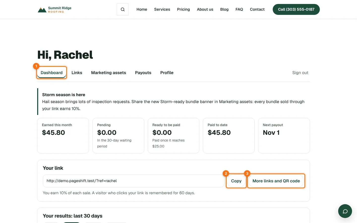 The affiliate dashboard