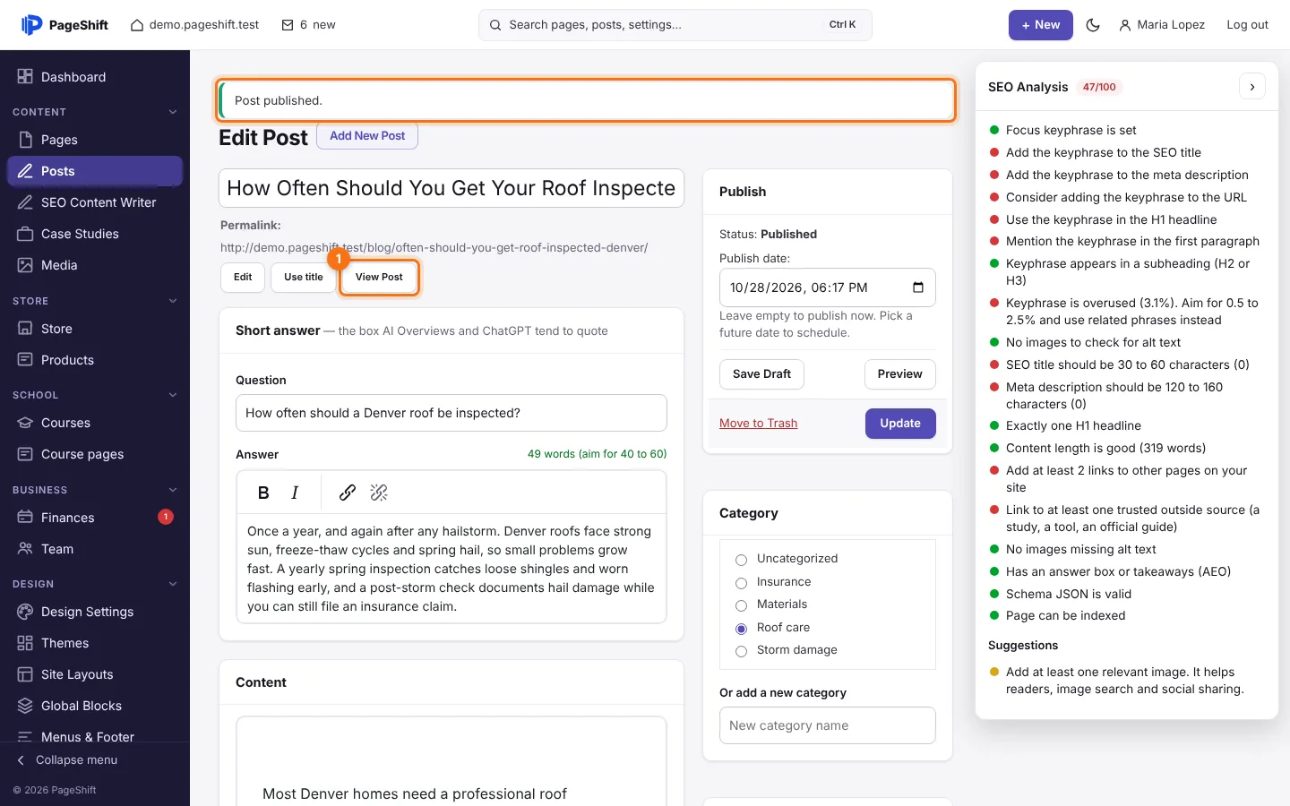 The post is published