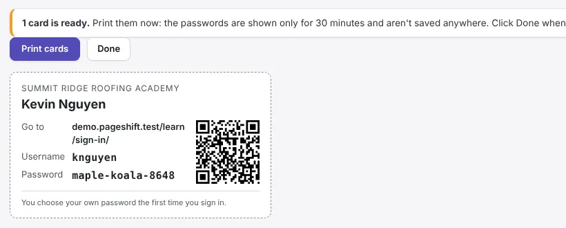 A login card