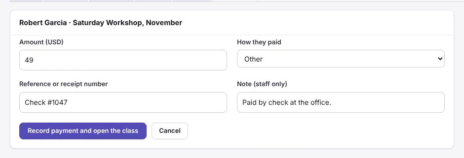 Recording a check paid at the office