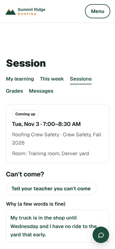 Asking to miss a session, on a phone