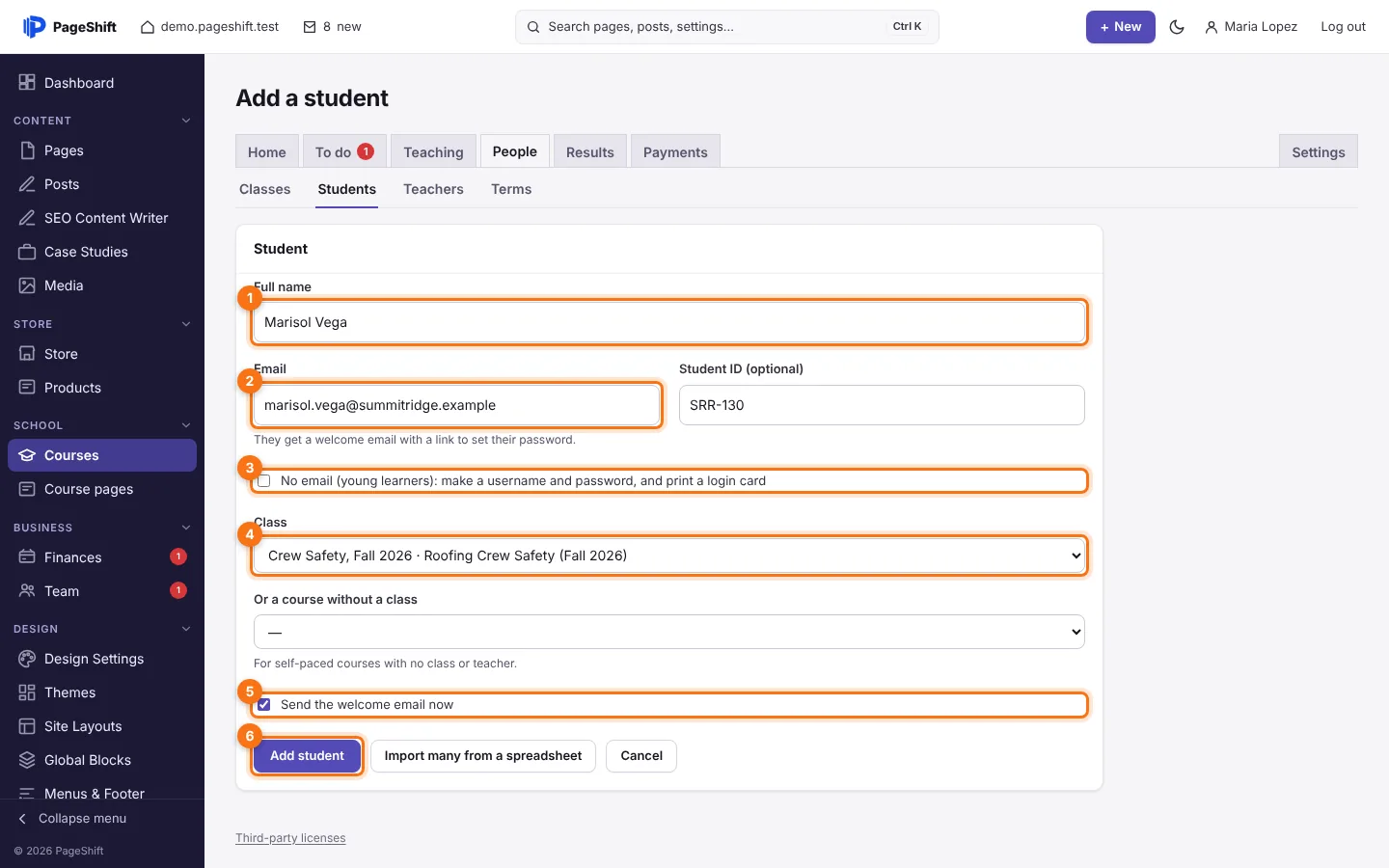 Adding a student