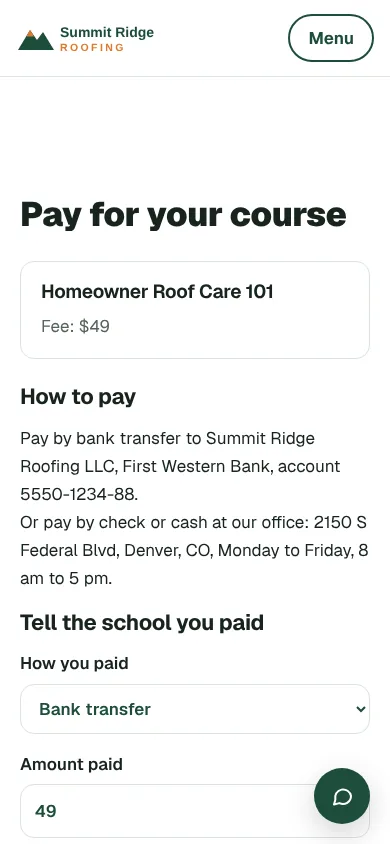 Telling the school about a payment, on a phone