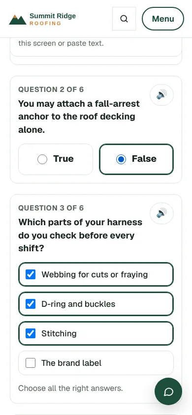 Taking the quiz on a phone