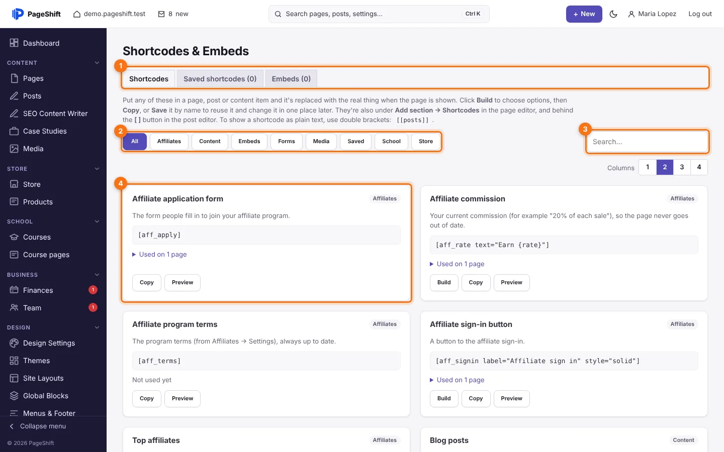 Shortcodes & Embeds