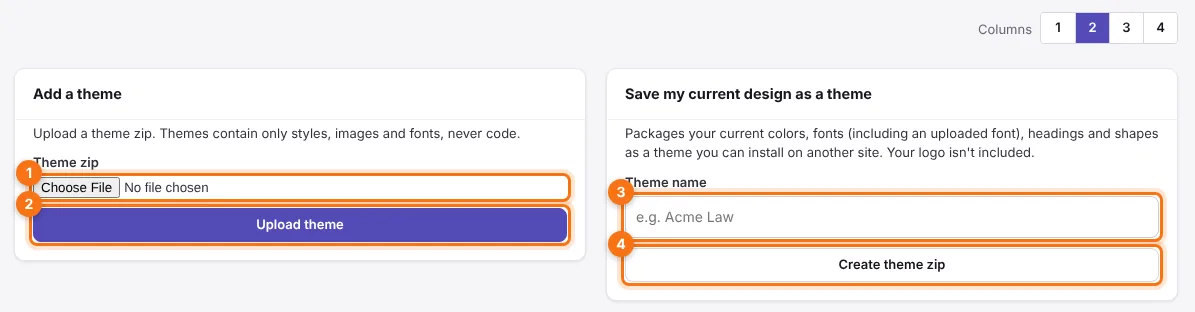 Add a theme, and Save my current design as a theme