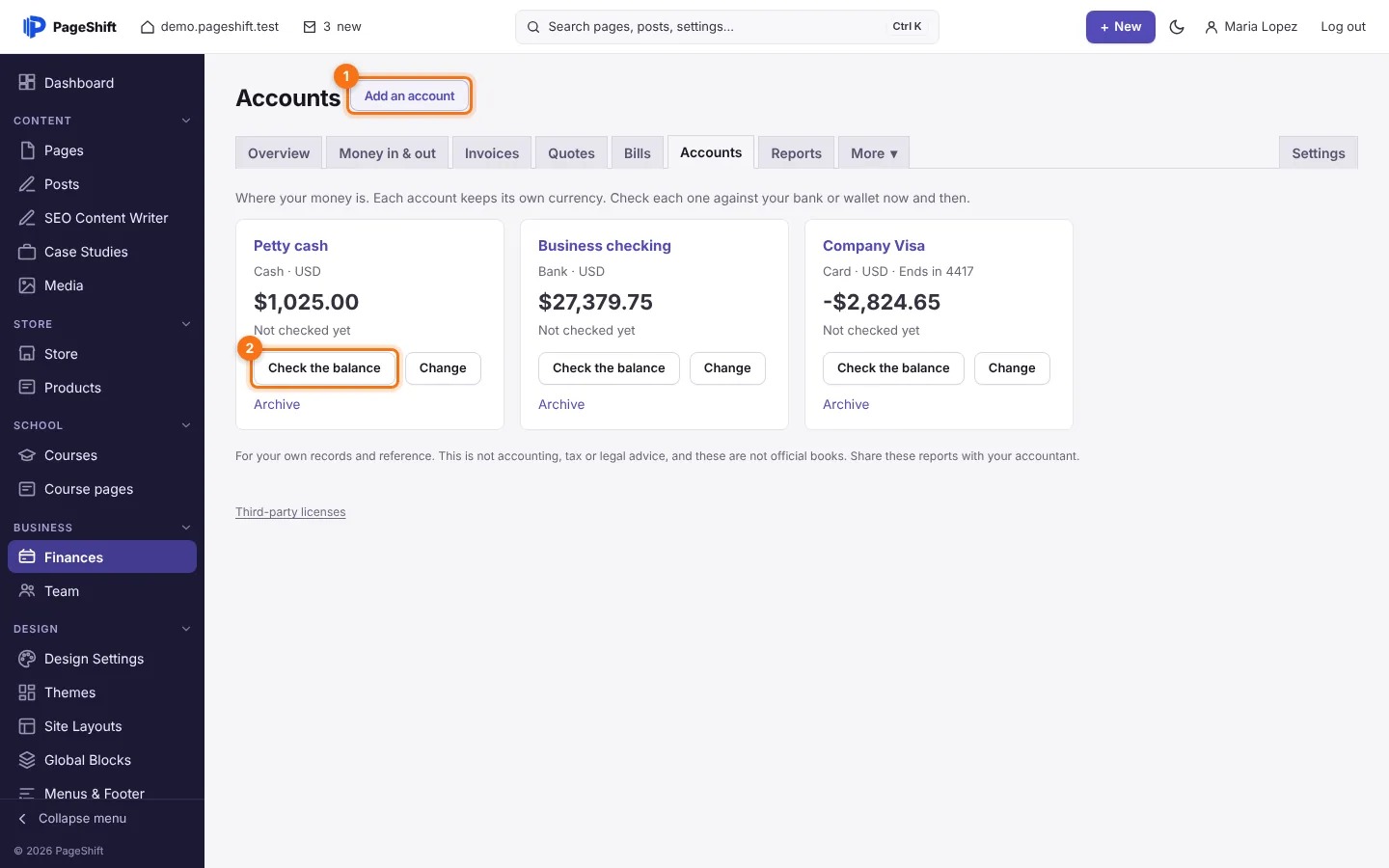 The Accounts screen