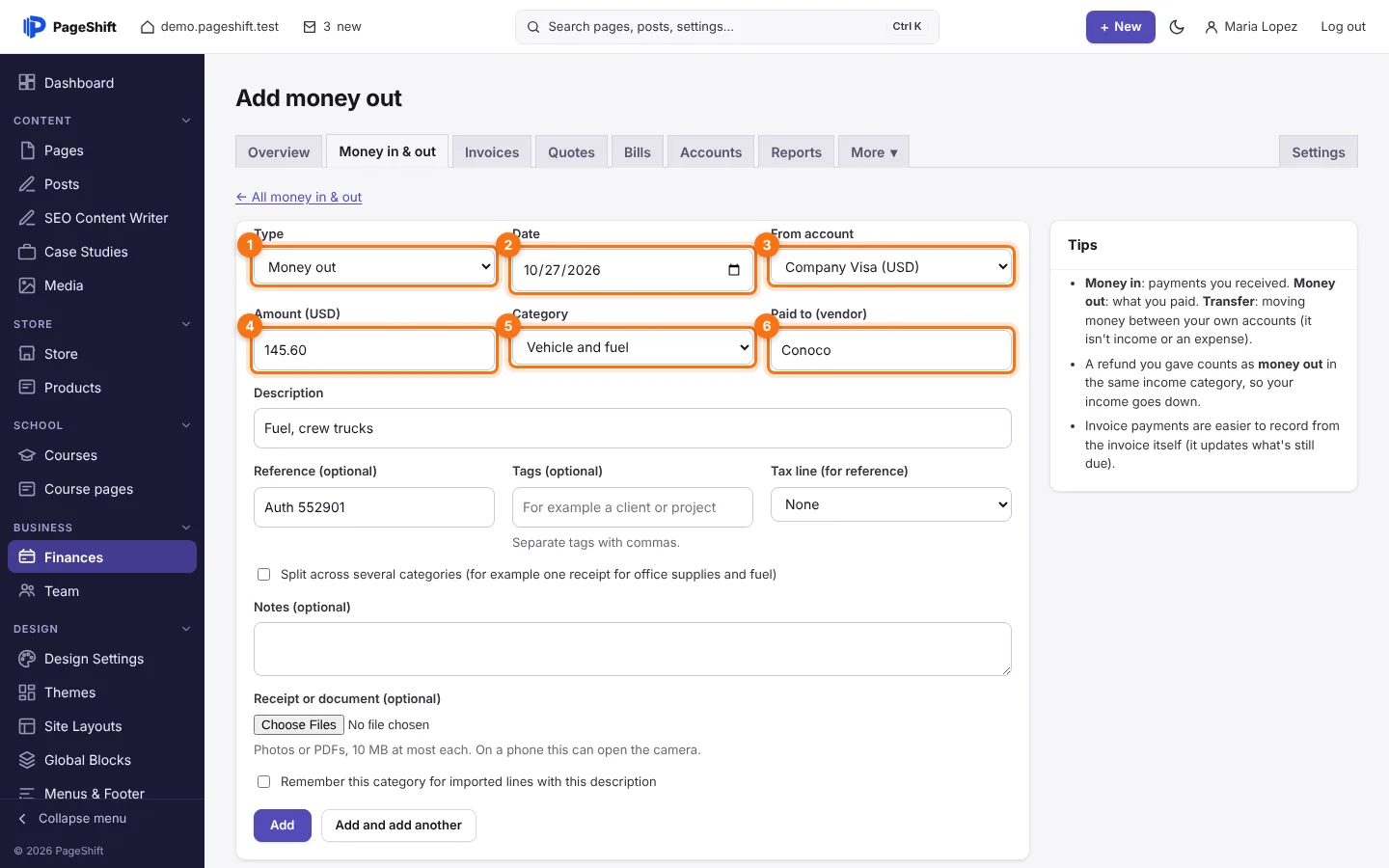 Adding money out