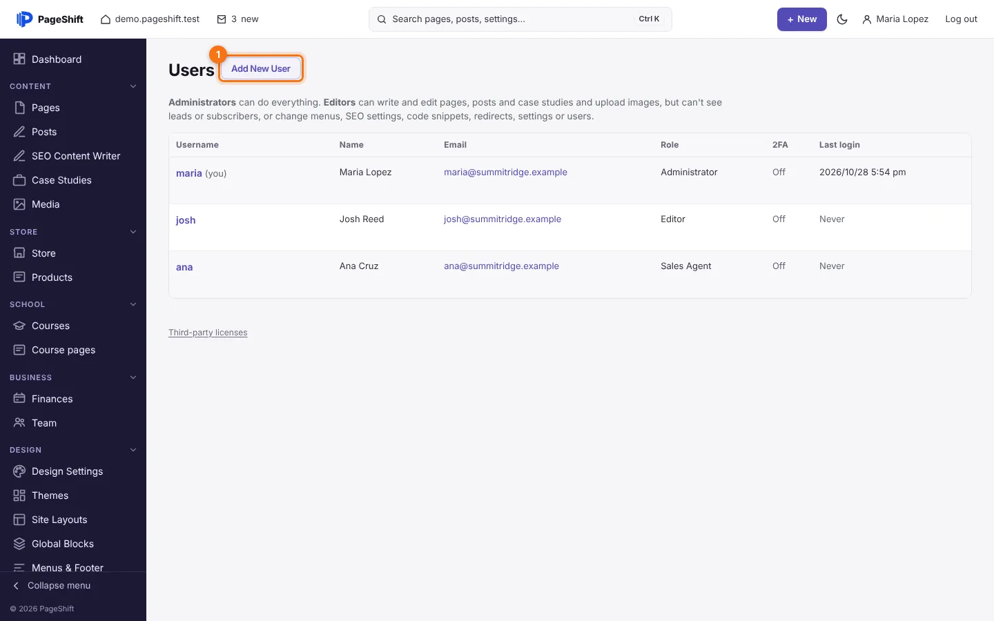 The Users list