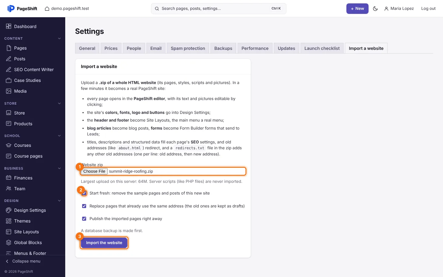 Settings → Import a website