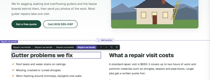 Add a section between two sections