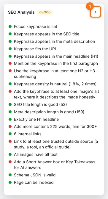 The SEO Analysis panel
