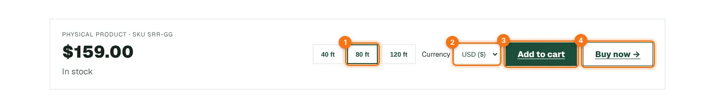 Options shown as buttons on the product page