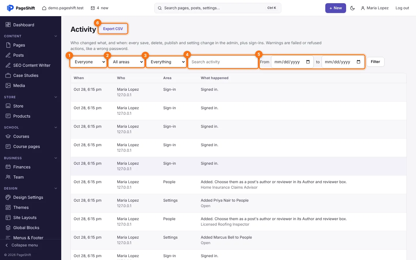 The Activity screen