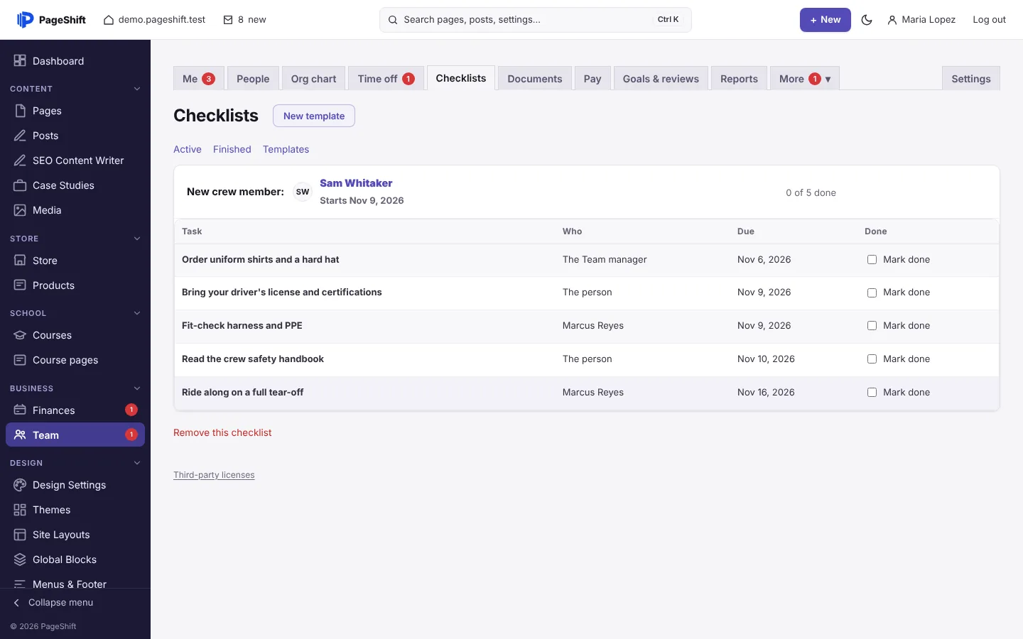 Sam's onboarding checklist