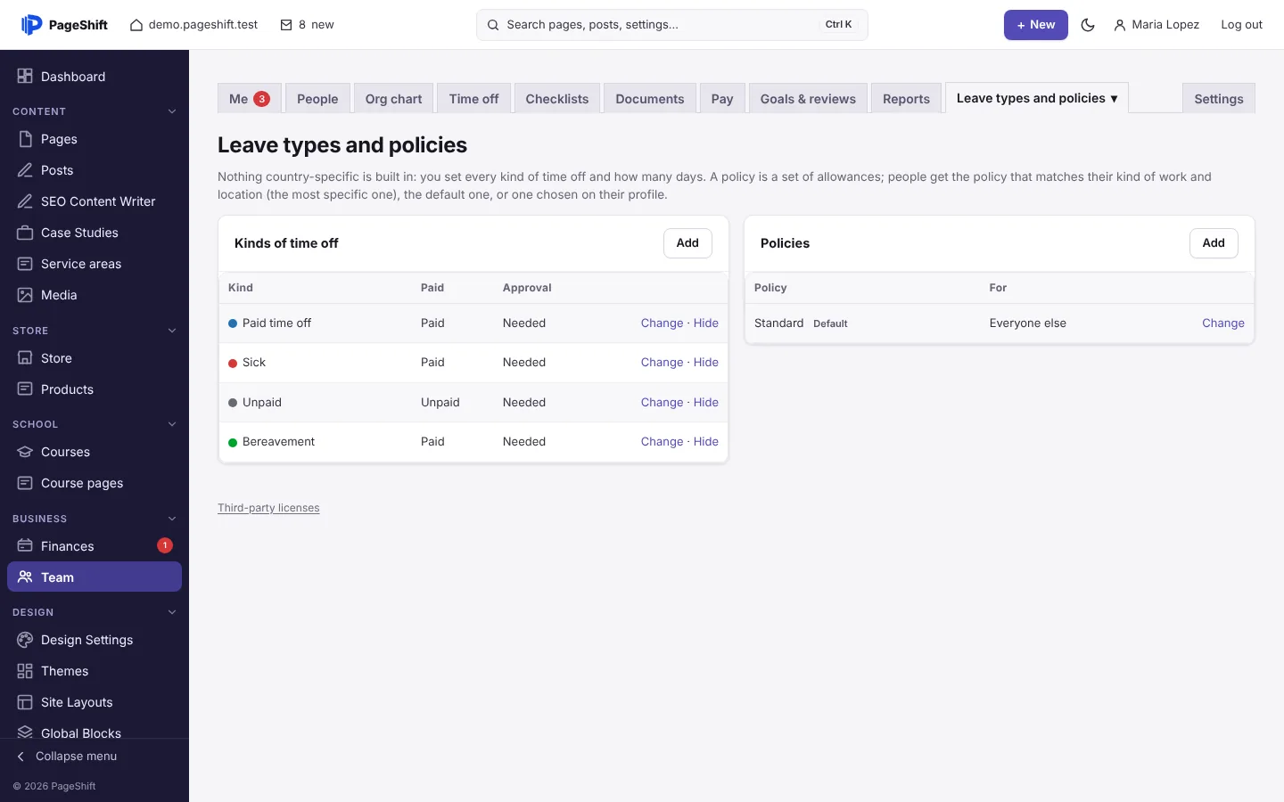 Leave types and policies