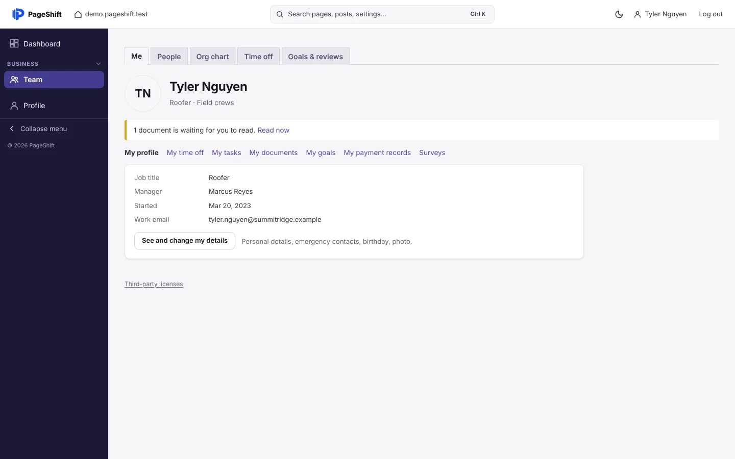Tyler's Me page