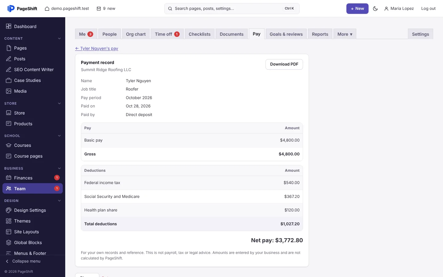 A payment record