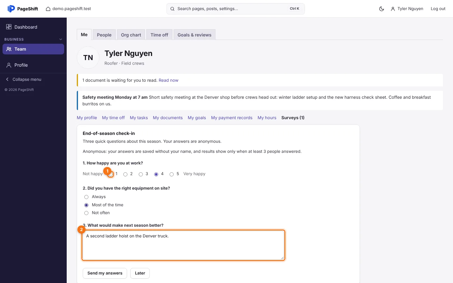 Answering on the Me page